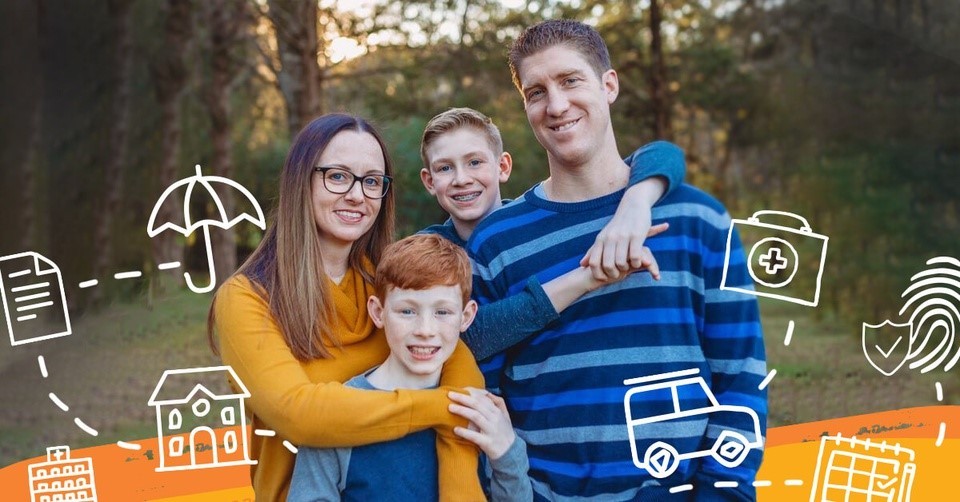 family insurance hero family with insurance icons